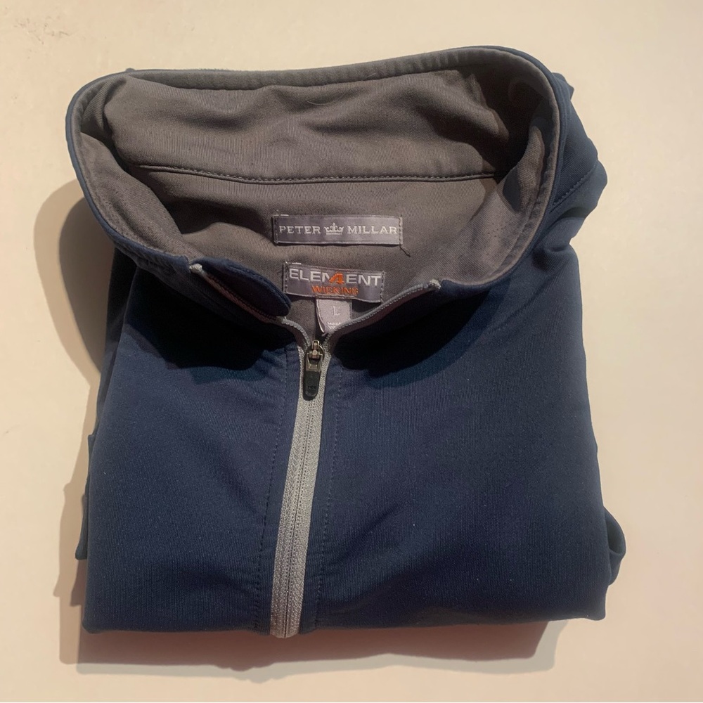 Peter Millar Mens 1/4 Zip Pullover Element 4 Wicking Large L Polyester Blue